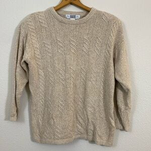 Vintage Silk Angora blend cable knit sweater with Shoulder Pads size L